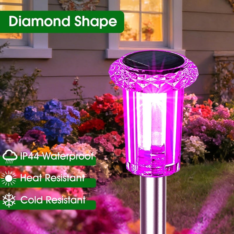 Eyrosa Solar Outdoor Lights, 10 Pack Solar Pathway Lights Outdoor Waterproof, Stainless Steel Stake Lights for Garden Yard Path Walkway Driveway Patio Lawn Decor,Color Changing - Image 4